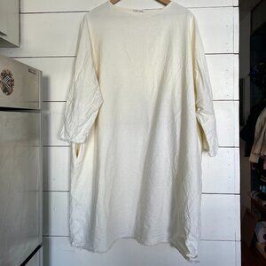 Black Crane Cotton Flannel Dress -- Off White/Cream Size M